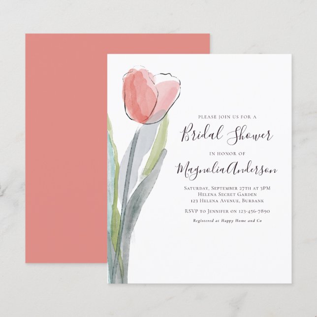 Invitation à la douche nuptiale Tulip Budget (Devant / Derrière)