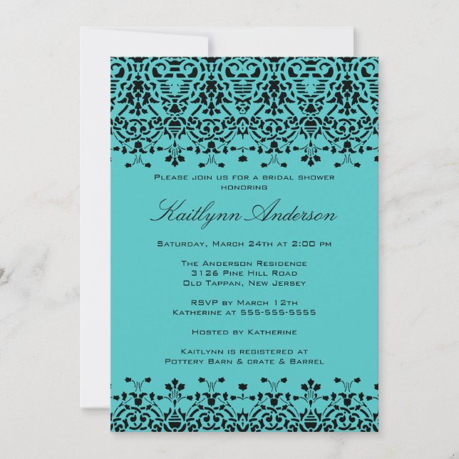 Invitation à la douche nuptiale Turquoise & Black  (Devant)