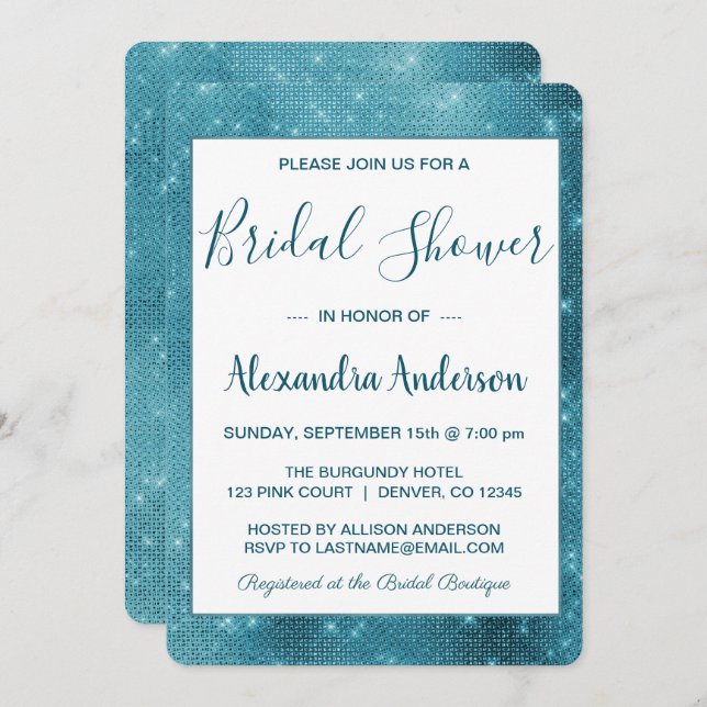 Invitation à la douche nuptiale Turquoise Blue Spa (Devant / Derrière)