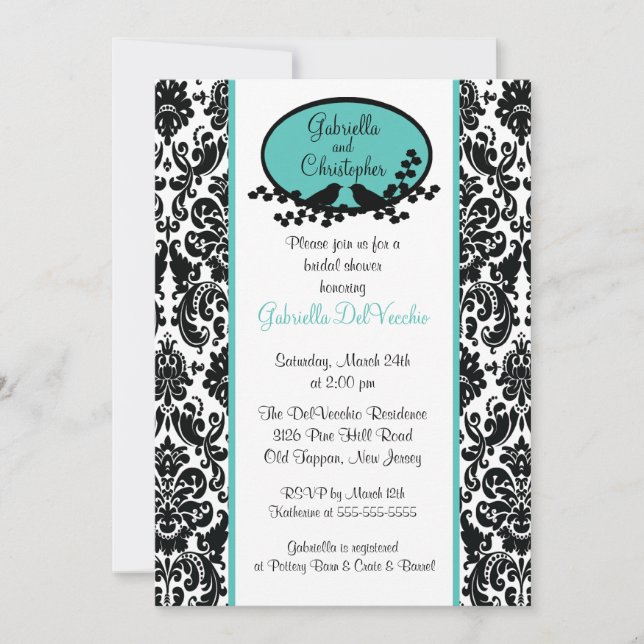 Invitation à la douche nuptiale turquoise Damask (Devant)