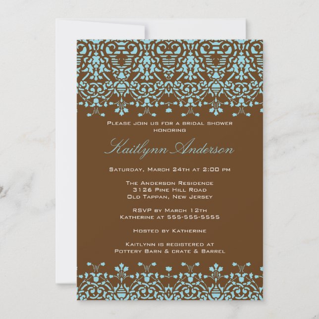 Invitation à la douche nuptiale turquoise et Brown (Devant)