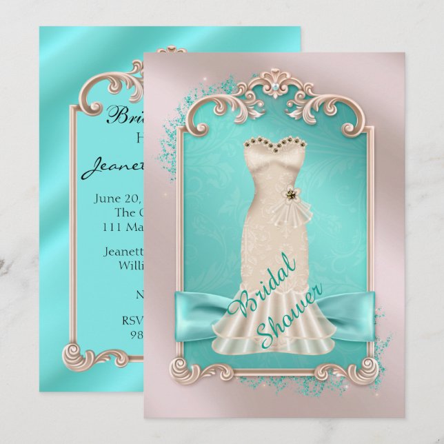 Invitation à la douche nuptiale turquoise Gold et  (Devant / Derrière)