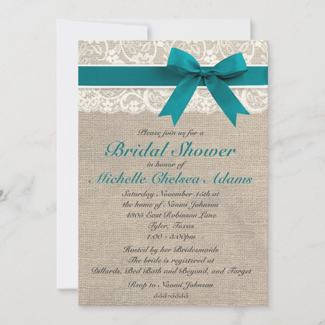 Invitation à la douche nuptiale Turquoise Lace Bur (Devant)