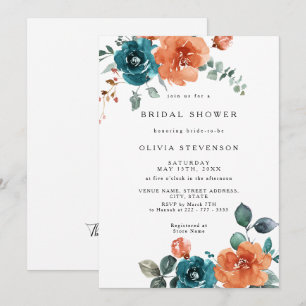 Invitation à la douche nuptiale Turquoise orange b