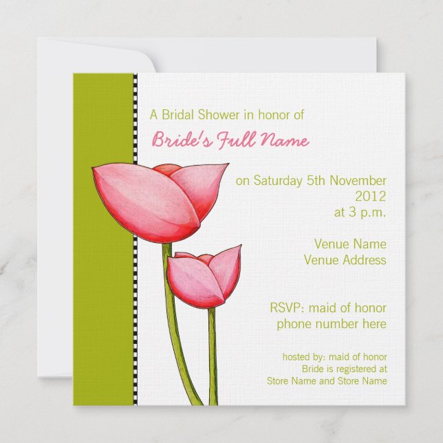 Invitation à la douche nuptiale verte à fleurs sim (Devant)