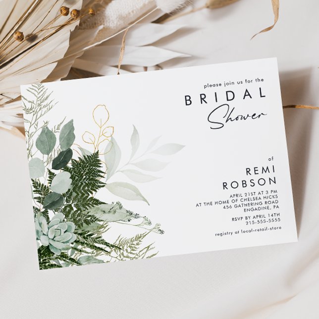 Invitation à la douche nuptiale verte et feuille d (Créateur téléchargé)