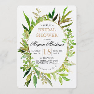 Invitation à la douche nuptiale verte et feuille d