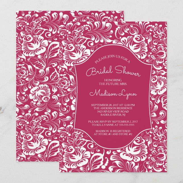 Invitation à la douche nuptiale Vintage Berry Red  (Devant / Derrière)