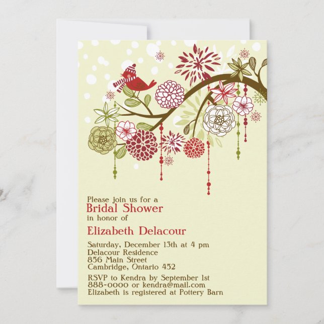 Invitation à la douche nuptiale vintage Red Bird F (Devant)