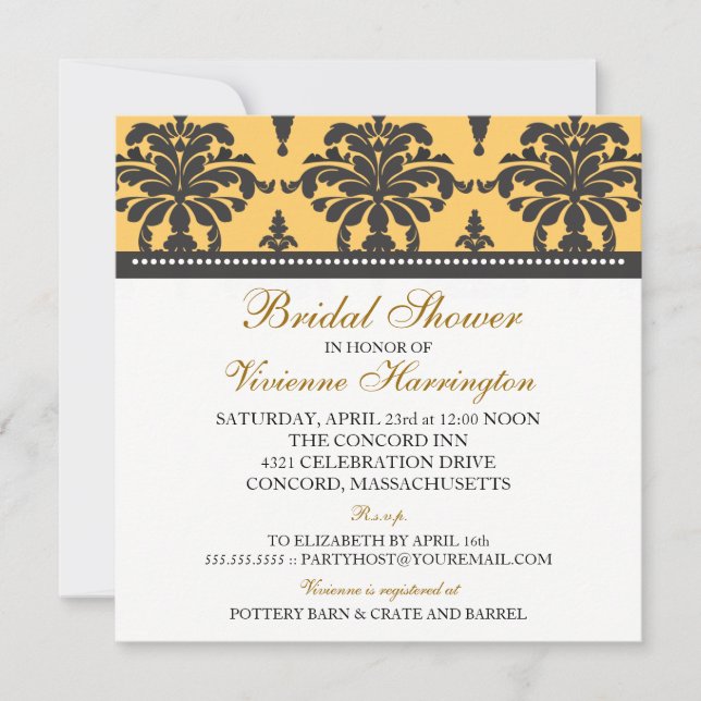 Invitation à la douche nuptiale Vivienne Damask (Devant)