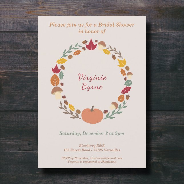 Invitation à la douche nuptiale Wreath & Fall (Fall Bridal Shower Invitation)
