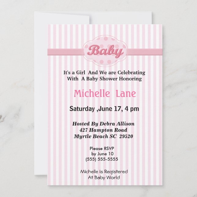 Invitation à la douche pour bébé fille (Devant)