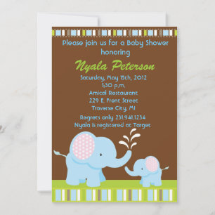 Invitation à la douche pour bébés éléphant
