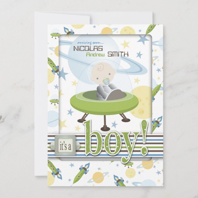 Invitation à la douche pour bébés par astronaute s (Devant)