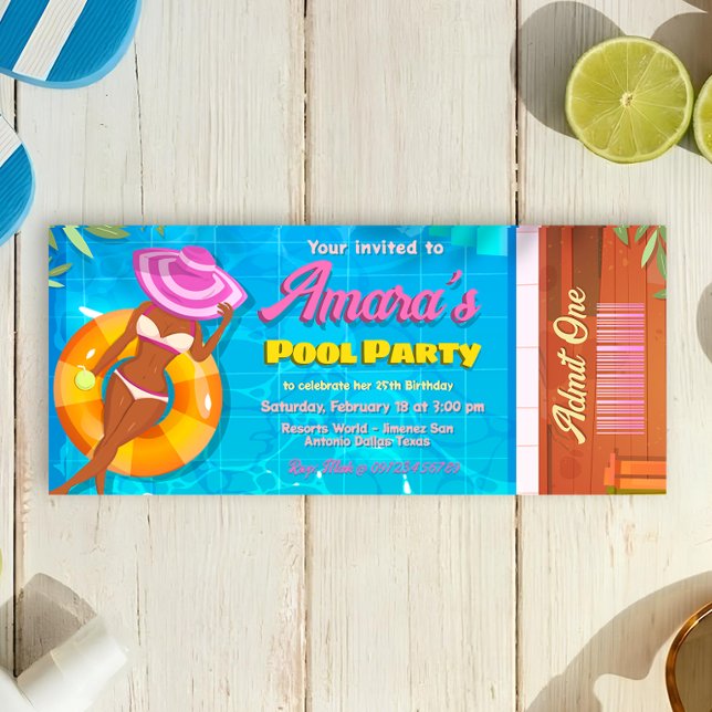 Invitation à la fête au bord de la piscine (Pool Party Ticket Invitation)