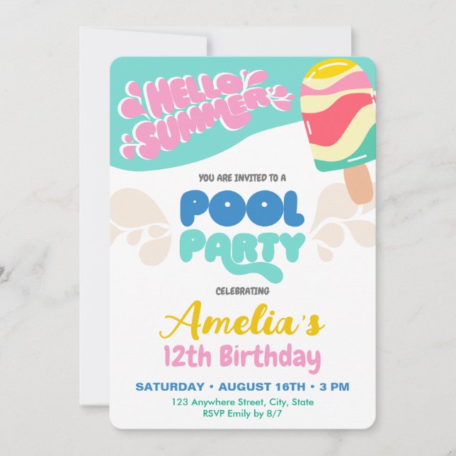 Invitation à la fête au bord de la piscine (Devant)