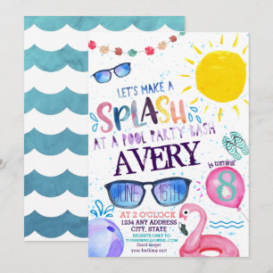 Invitation à la fête au bord de la piscine aquarel