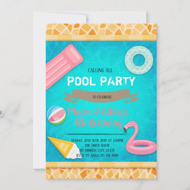 Invitation à la fête au bord de la piscine aux fla (Devant)