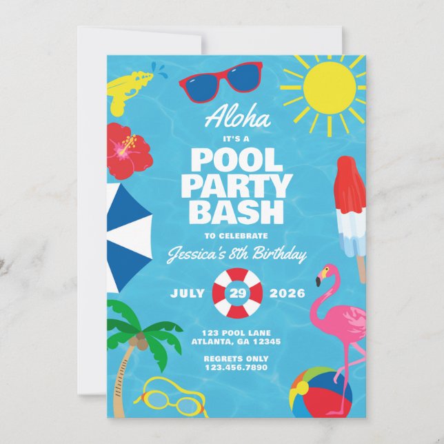 Invitation à la fête au bord de la piscine Luau (Devant)