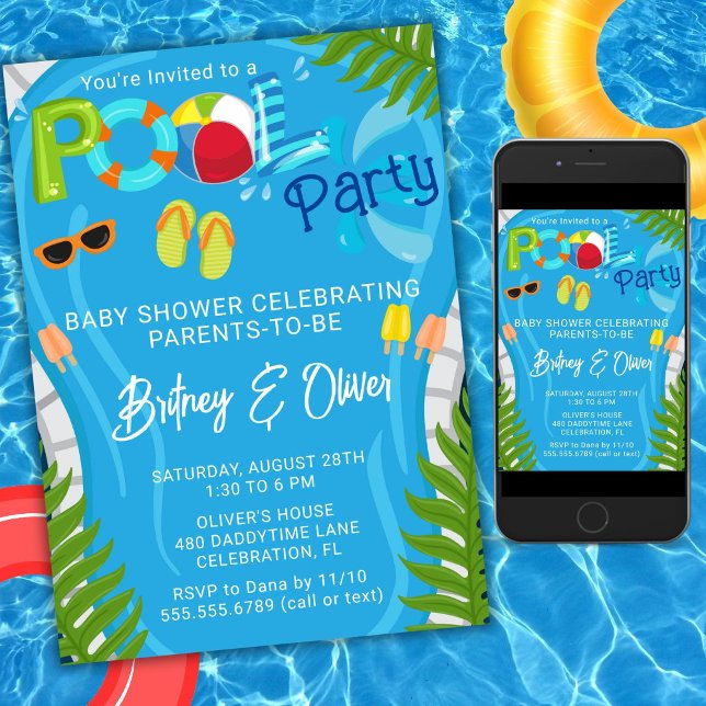 Invitation à la fête au bord de la piscine pour bé (Créateur téléchargé)