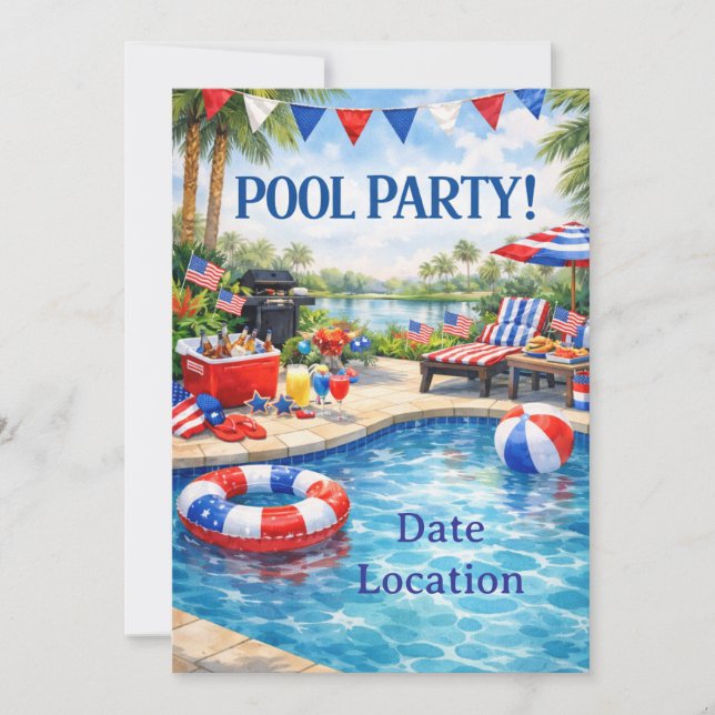 Invitation à la fête au bord de la piscine pour le (Devant)