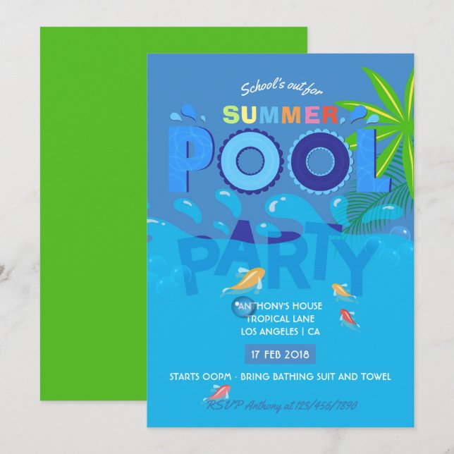 Invitation à la fête au bord de la piscine pour le (Devant / Derrière)