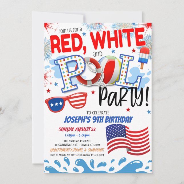 Invitation à la fête au bord de la piscine Rouge B (Devant)