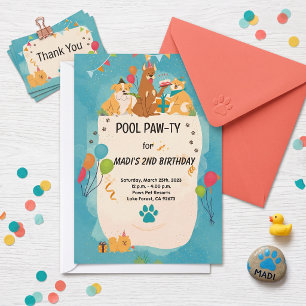 Invitation à la Fête au Piscine d'Été pour Chiens
