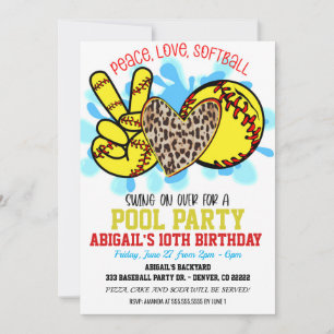Invitation à la fête au pool de softball Peace Lov
