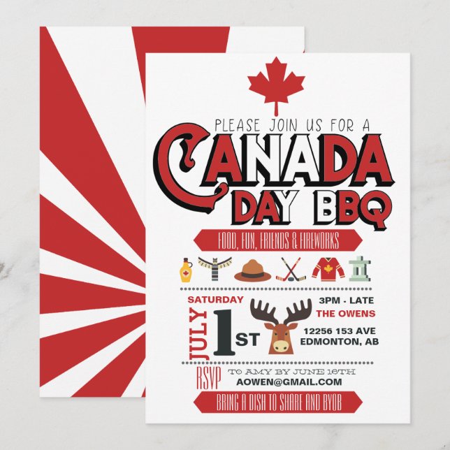 Invitation à la fête BBQ de la Fête du Canada (Devant / Derrière)