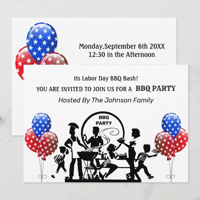 Invitation à la fête BBQ de la fête du Travail (Devant / Derrière)
