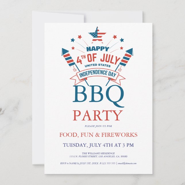 Invitation à la fête BBQ du 14 juillet avec feu d' (Devant)