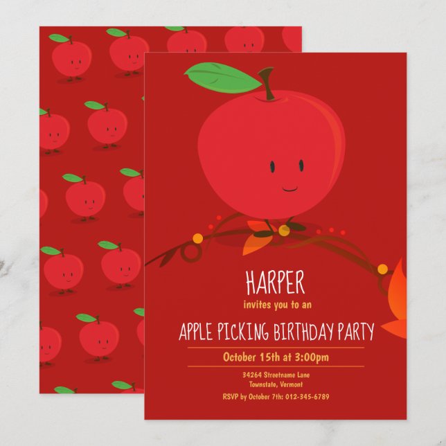 Invitation à la fête d’anniversaire pour la cueill (Devant / Derrière)