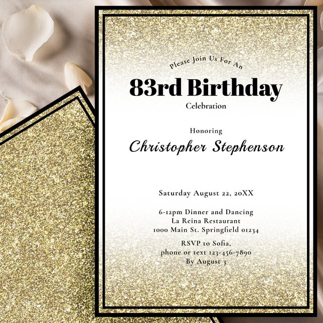 Invitation à la fête d'anniversaire 83 ans en noir (Créateur téléchargé)