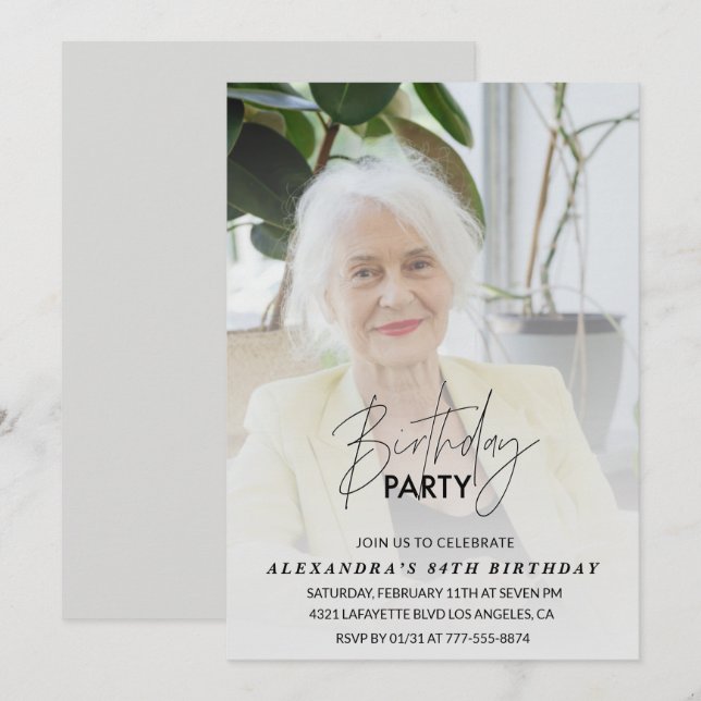 Invitation à la fête d'anniversaire 84 ans photo g (Devant / Derrière)