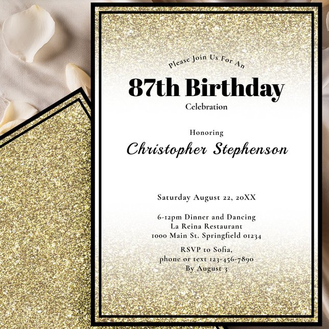 Invitation à la fête d'anniversaire 87 ans en noir (Créateur téléchargé)
