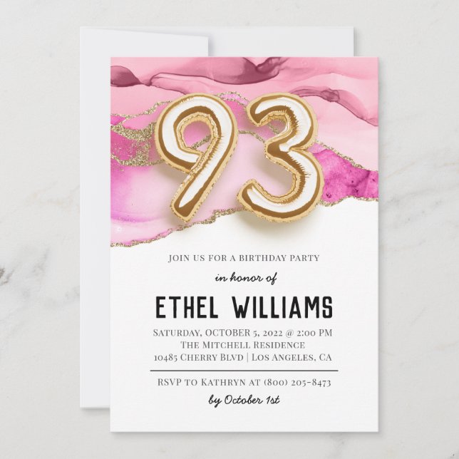 Invitation à la fête d'anniversaire 93 ans (Devant)
