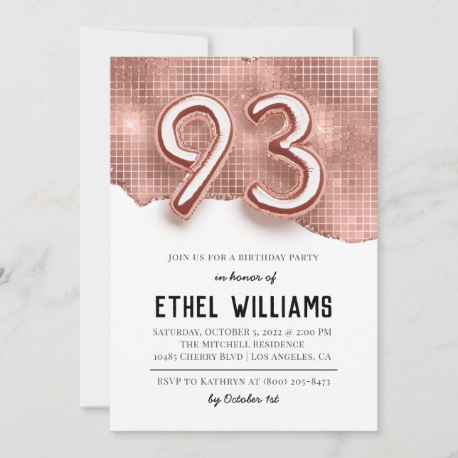 Invitation à la fête d'anniversaire 93 ans (Devant)