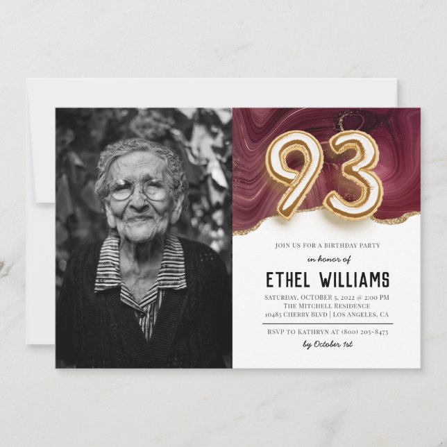 Invitation à la fête d'anniversaire 93 ans (Devant)