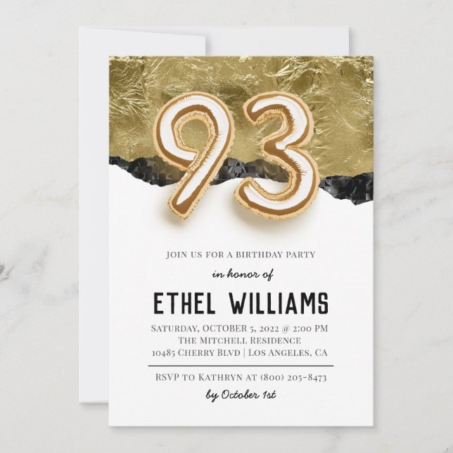 Invitation à la fête d'anniversaire 93 ans (Devant)