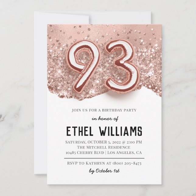 Invitation à la fête d'anniversaire 93 ans (Devant)