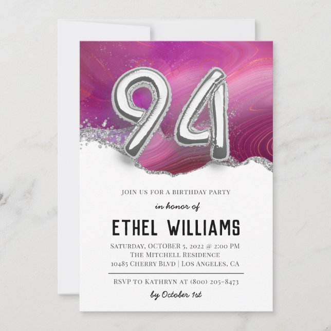Invitation à la fête d'anniversaire 94 ans (Devant)