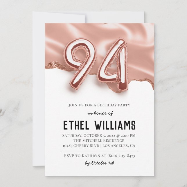 Invitation à la fête d'anniversaire 94 ans (Devant)