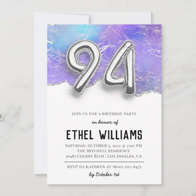 Invitation à la fête d'anniversaire 94 ans (Devant)