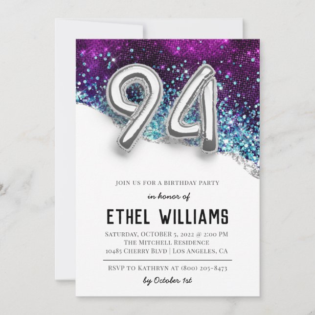 Invitation à la fête d'anniversaire 94 ans (Devant)