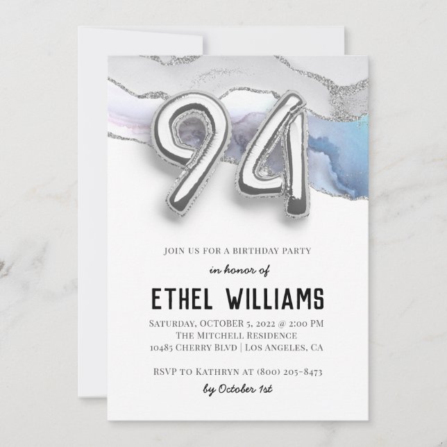 Invitation à la fête d'anniversaire 94 ans (Devant)