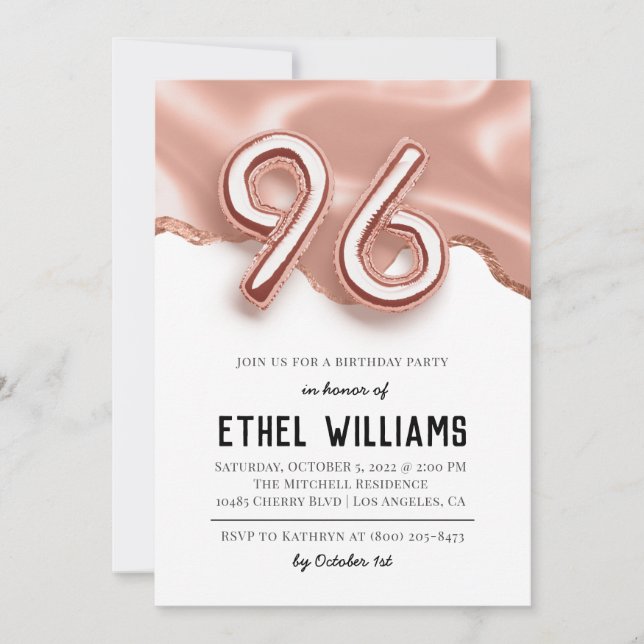 Invitation à la fête d'anniversaire 96 ans (Devant)