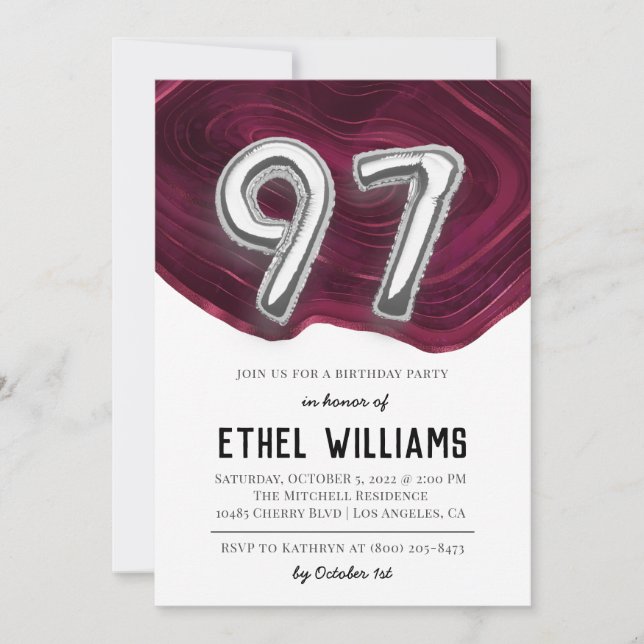 Invitation à la fête d'anniversaire 97 ans (Devant)