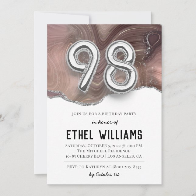 Invitation à la fête d'anniversaire 98 ans (Devant)