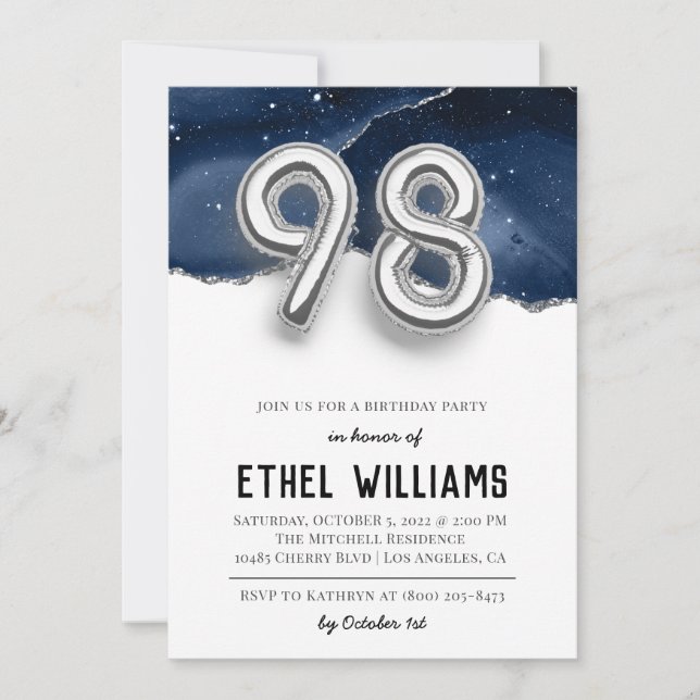 Invitation à la fête d'anniversaire 98 ans (Devant)